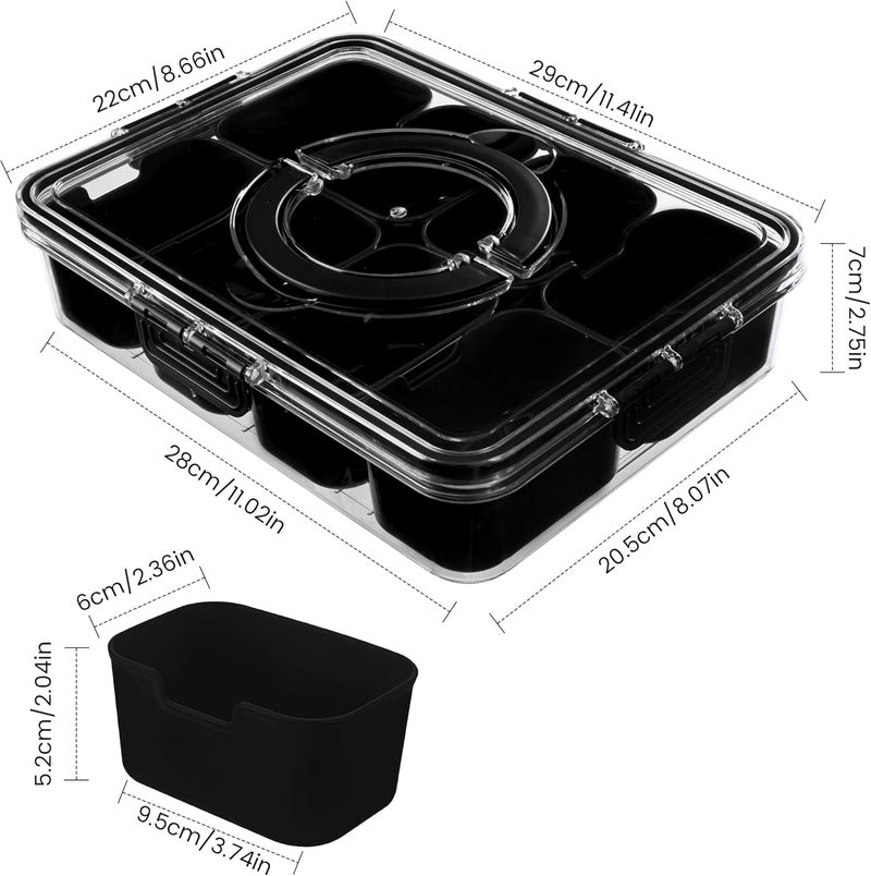 Dingerjar Divided Serving Tray with Lid and Handle - Snackle Box Charcuterie Container for Portable Snack Platters Organizer for Candy, Fruits, Nuts, Snacks - Perfect for Party, Entertaining, Black - Image 2